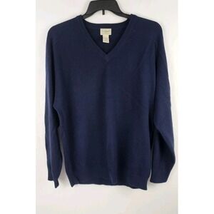 LL Bean Sweater Mens Large‎ Tall Blue Lambswool V-Neck Pullover